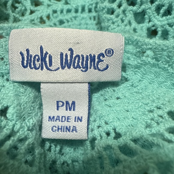 Women's Vicki Wayne Blue Crocheted Top W/cami Petite M Preowned Boho 3/4 Sleeve - Picture 6 of 8